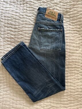 Hey Gang Selvedge Jeans 25 Dark Wash Loose Crop Button Fly Made in USA